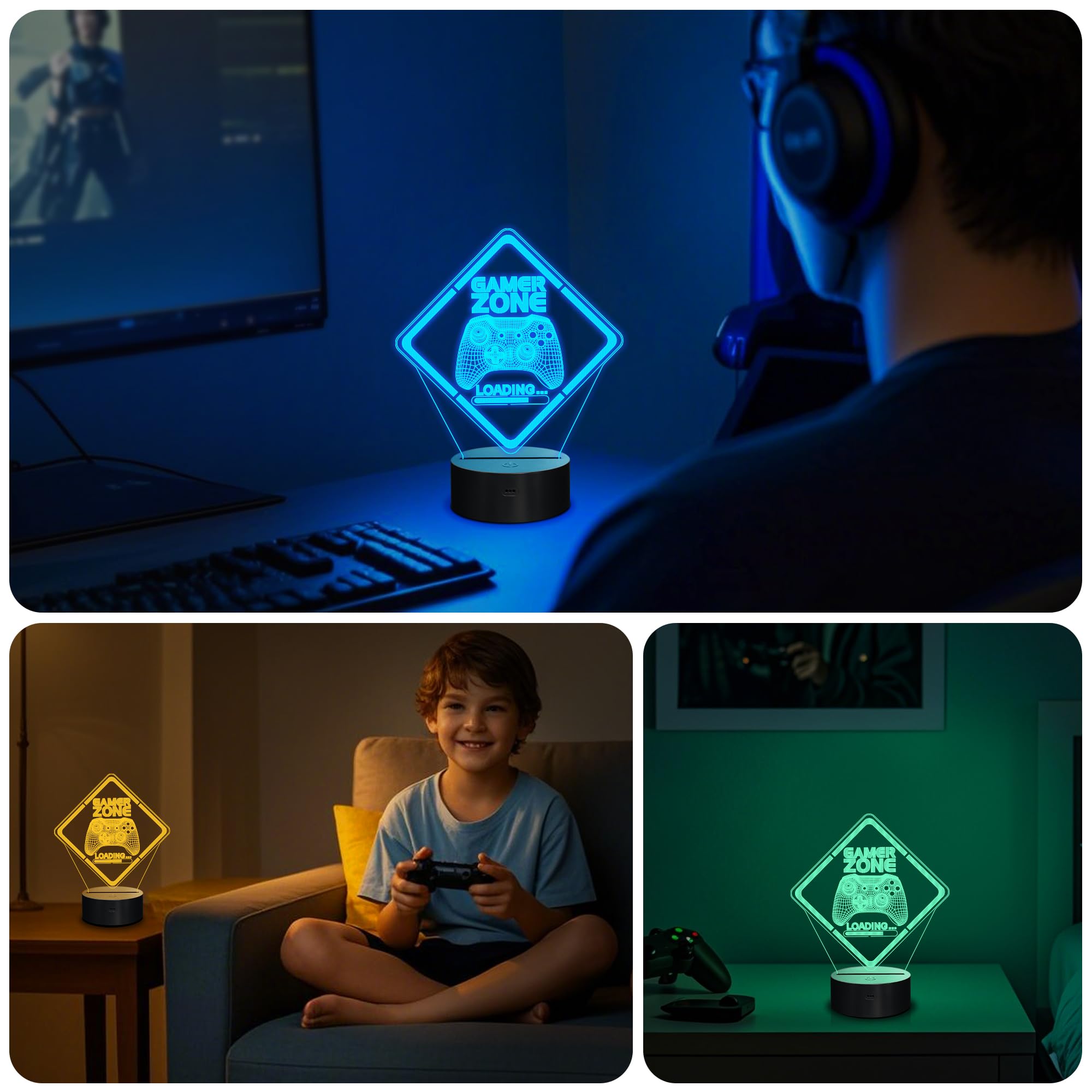 YuanDian Gamer Zone Nachtlicht, lustige 3D-Illusionslampe 16 Farben, die Fernbedienung und Timer-Gamepad-Grafik-Videospiele Gamer-Geschenk für Männer, Jugendliche und Kinder ändern 5