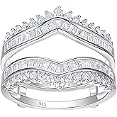 Newshe Jewellery Curved Bridal Ring Enhancer Guard for Women Cubic Zirconia Engagement Rings 925 Sterling Silver Wedding Bands Size 5-10
