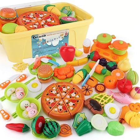 Amazon Sotodik 60点 おままごとセット 野菜 果物 餃子 おままごと キッチン お茶碗 お箸 収納ボックス 40x26x14cm ごっこ遊び 知育玩具 子どもの誕生日プレゼント 入園お祝い セット おもちゃ