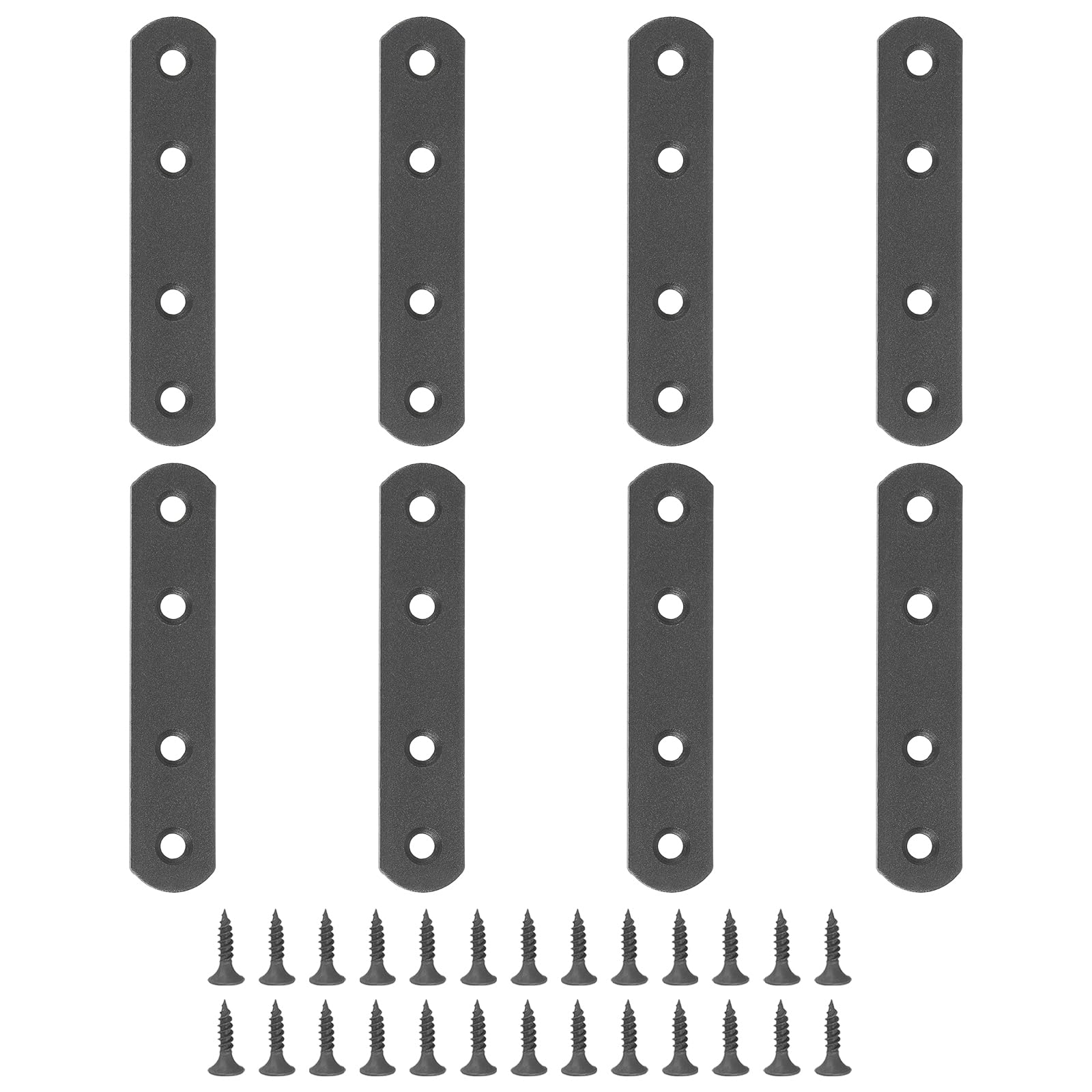 PATIKIL Stainless Steel Flat Mending Plate 3.74 x 0.79 Inch,8 Pieces Flat Straight Brace Brackets Joining Plates Repair Fixing Bracket Connector with Screws, Black