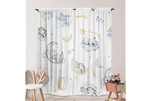 Yilinata Elephant Themed Curtains for Kids Boys Girls Kawaii Sleeping Elephants Cloud Stars Nursery Toddler Rod Pocket Drapes Home Living Room Baby Bedroom Decor Durable Fabric 84 in X 84 in
