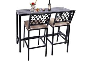 ONLYCTR Outdoor Bar Chairs and Table, Metal Outdoor Bar Set, 3 Piece Patio Bar Table Set with Bar Stools & Cushions for Backyard, Porch, Bistro, Balcony