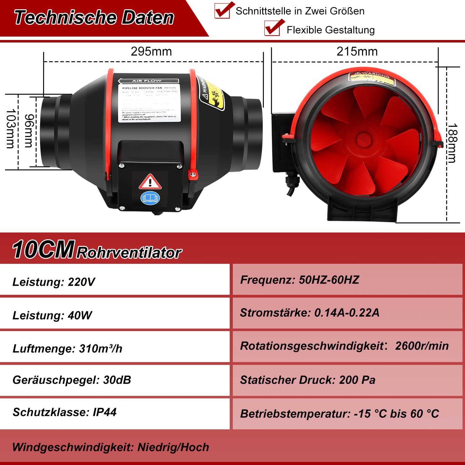 Ikodm 100 mm Einstellbar Rauchabzug Rohrventilator Inline-Kanalventilator, 320 m3/h Abluftventilator Lüfter Leise mit Fernsteuerung, EU-Stecker Für Bad,WC,Küche,Gewächshaus,Zelt,Garage 6