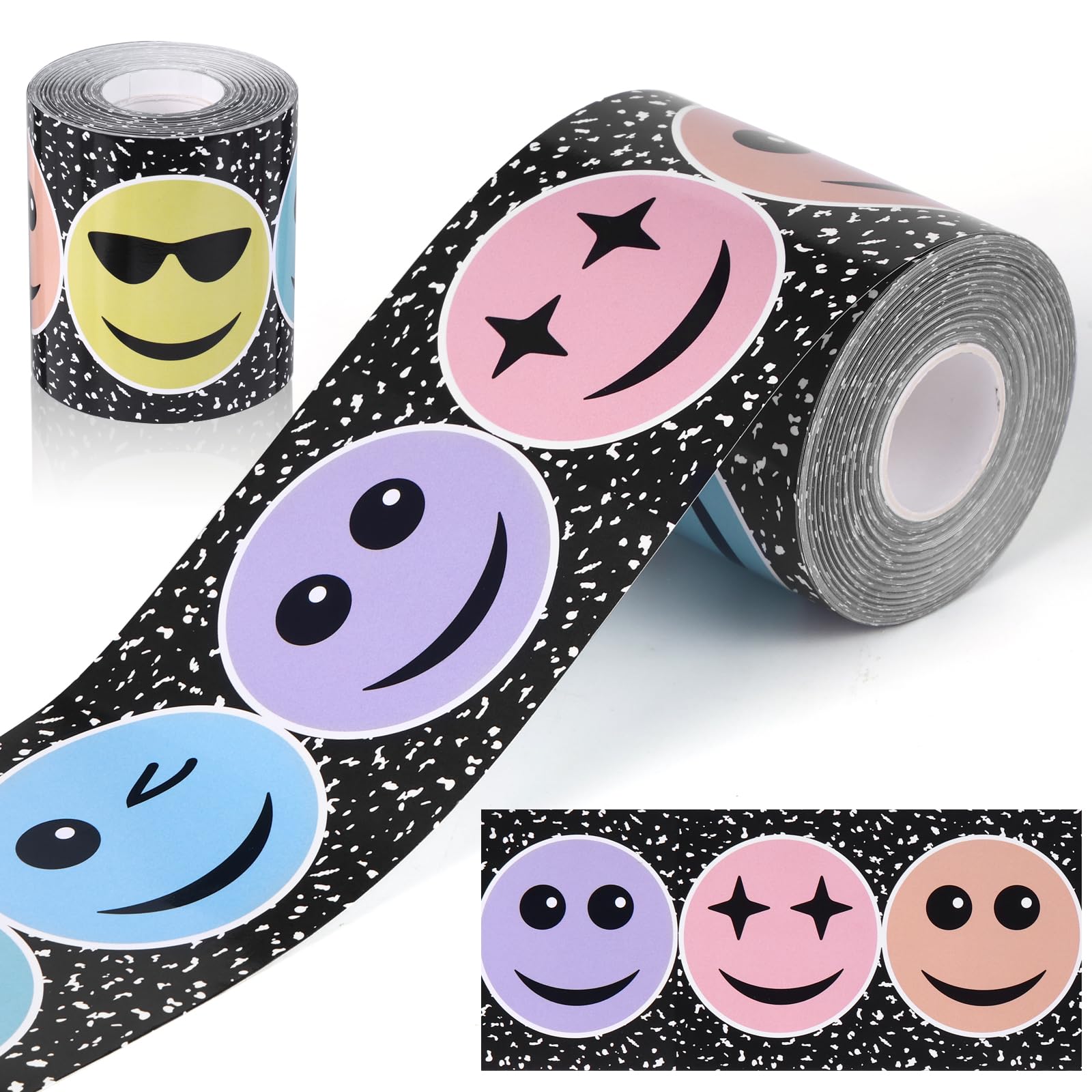 Photo 1 of 65 FT Composition Notebook Bulletin Board Borders Pastel Happy Face Straight Border Trims Rolled Cool Classroom Decorations for School Classroom Blackboard Chalkboard Desk Back to School Supplies
