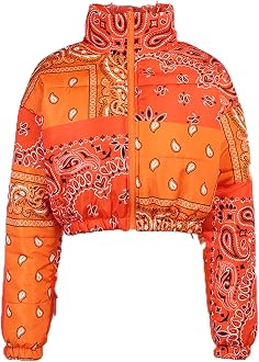 Short Puffer Jackets Bandana Printed 