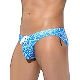 Arjen Kroos Men's Sexy Printed Swim Briefs Tagless Bikini Pattern Swimwear with Drawstrings