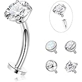 YOVORO 14G G23 Pure Titanium Floating Belly Button Ring for Women Flat Back Petite Belly Navel Ring Hypoallergenic Internally Threaded Navel Ring with Opal CZ Replacement Ball Belly Piercings Jewelry 6-16MM