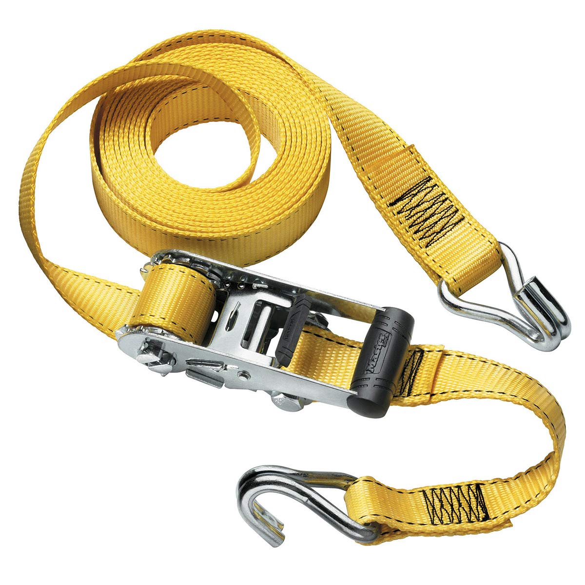 Master Lock 3058EURDAT Ratchet Tie Down Strap with J-Hooks, Yellow, 6 m x 35 mm Strap