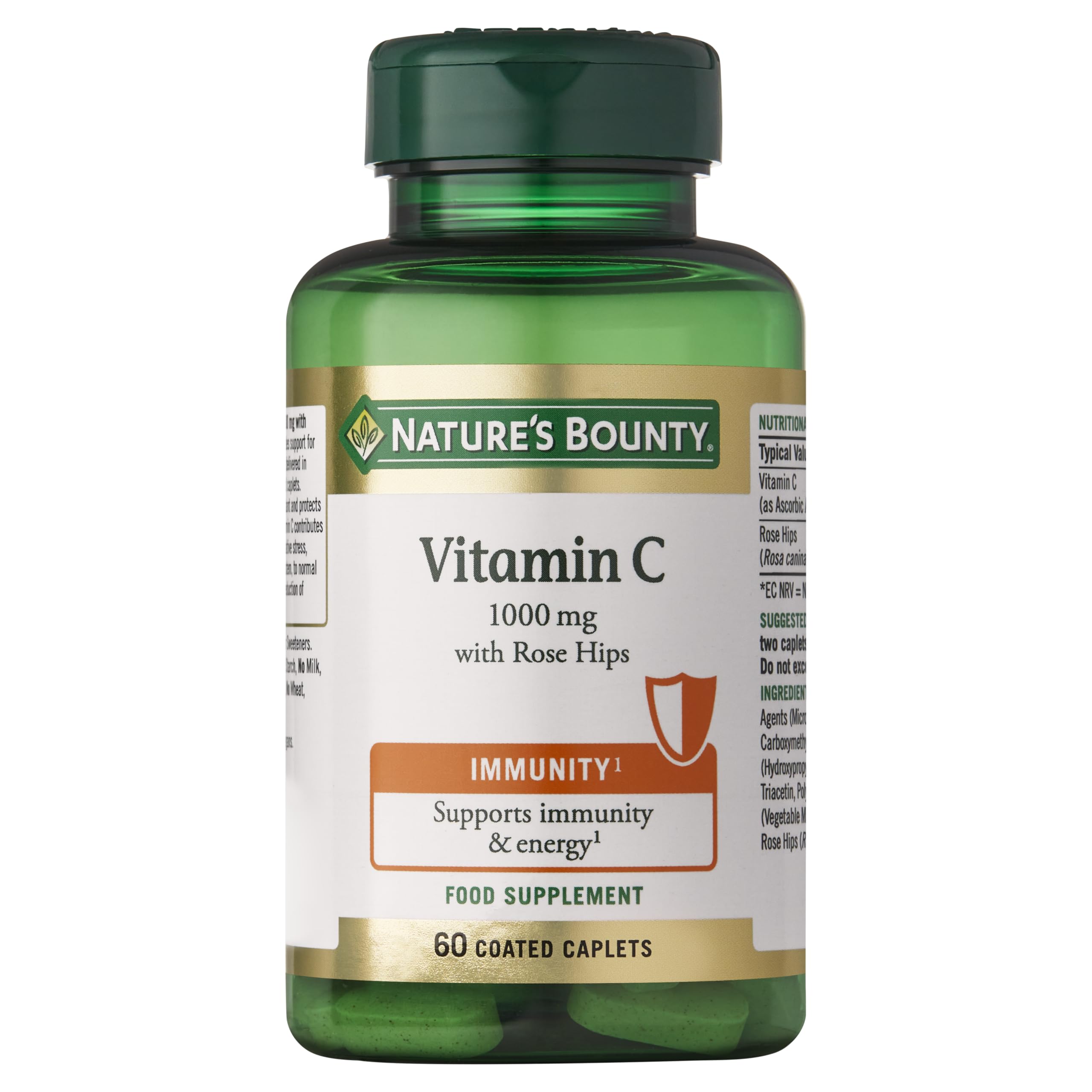 Nature's Bounty Vitamin C 1000 mg with Rose Hips - Pack of 60 Coated Caplets - Supports Immunity and Energy - Vegan and Gluten Free