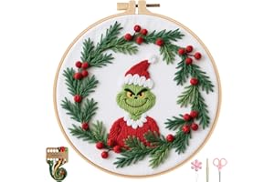 BBLYBD Christmas Embroidery Kit, 1 Set Cross Stitch Craft Kit for Beginners with Pre-Printed Embroidery Fabric, Hoop, Step-by-Step Instruction, Color Threads & Needles (Christmas-1 Set)