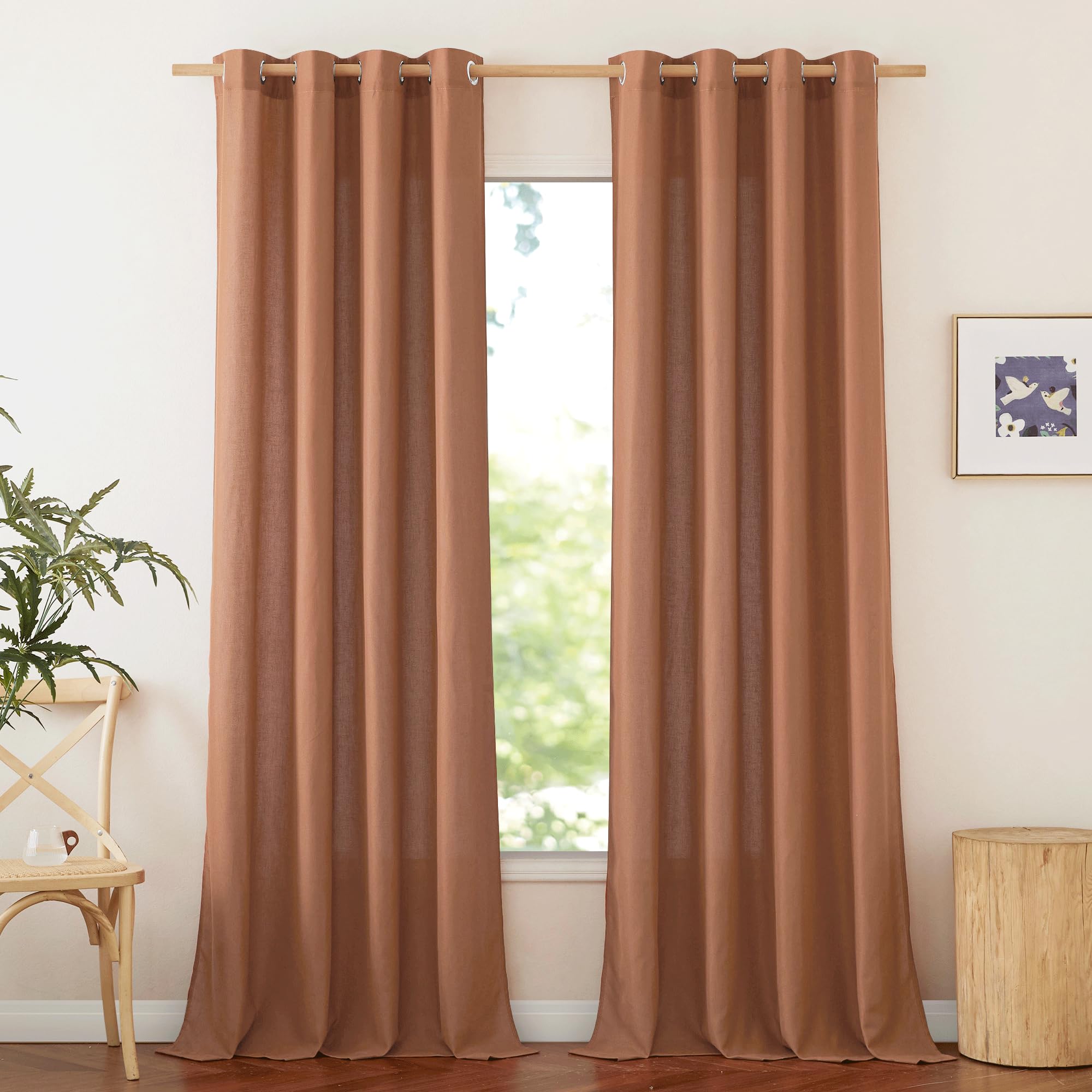 NICETOWN Caramel Linen Curtains for Kitchen, Thick Flax Small Window Treatments Semi Sheer Privacy Assured with Light Through for Cafe/Bathroom, W55 x L94, 2 Panels Image NICETOWN Caramel Linen Curtains for Kitchen, Thick Flax Small Window Treatments Semi Sheer Privacy Assured with Light Through for Cafe/Bathroom, W55 x L94, 2 Panels Image