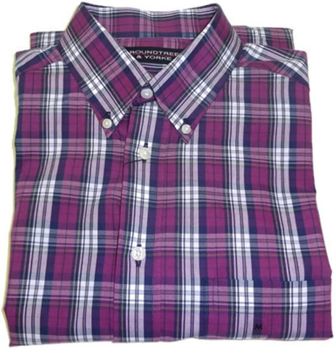 Amazon Roundtree Yorke メンズ 格子縞 コットン シャツ パープル ミディアム シャツ 通販
