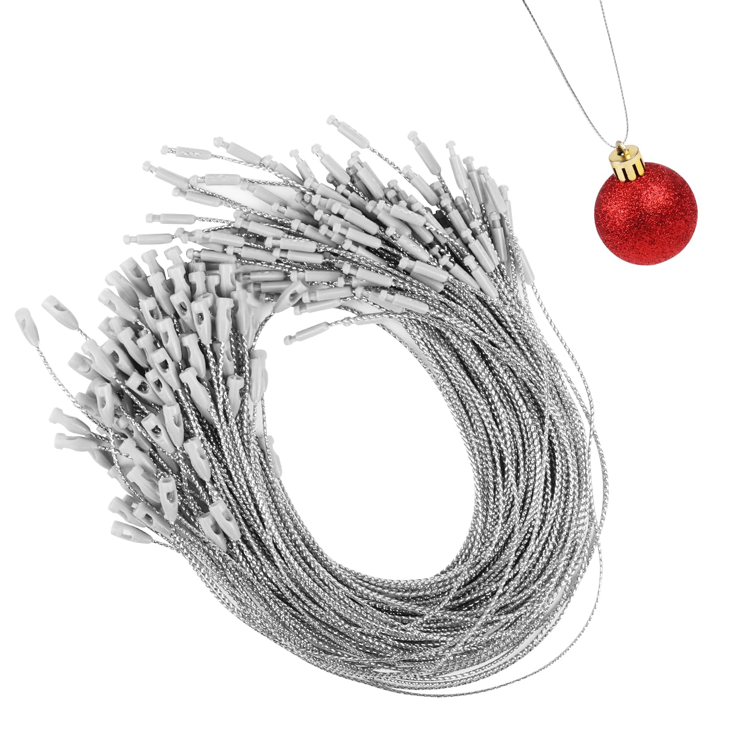 VEYLIN 100 Pcs 20cm Christmas Ornament Hanger String, Rope Fasteners Hooks Snap Lock String for Xmas Ornament Hanging Decorations