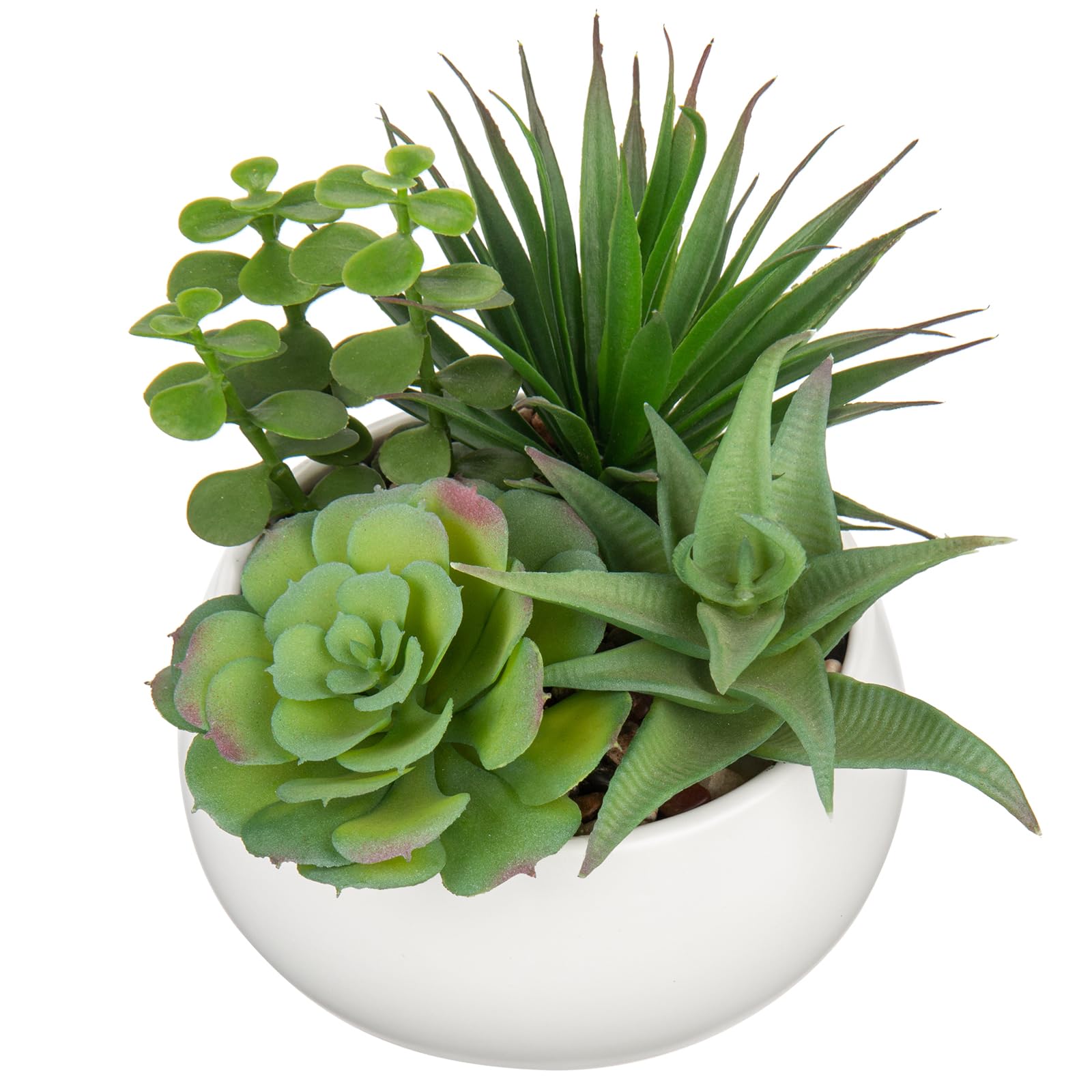 Arborus 17cm Artificial Succulents Plants Potted Indoor Fake Mix Succulents in White Ceramic Pot Realistic Faux Plant in Pots for Window Sill Office Table Home Bathroom Living Room Decorations