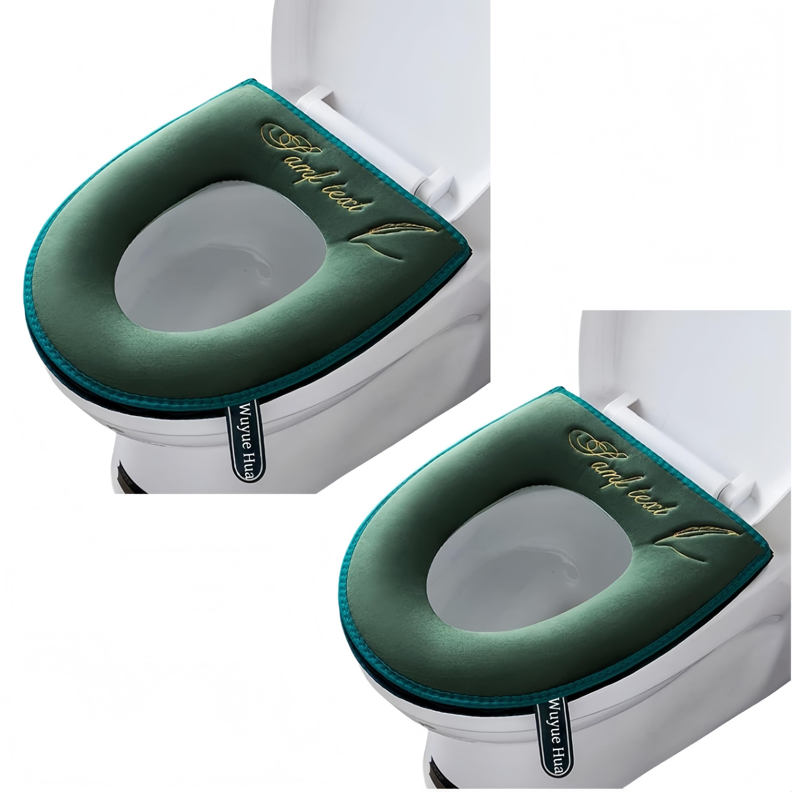 2 Pieces Thicker Bathroom Soft Toilet Seat Cover Pad with Handle Toilet Lid Cover Cushion Soft Thicker Washable Fits All Oval Toilet Seats Green