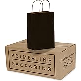 Prime Line Packaging Black Gift Bags, Shopping Gift Bags with Handles for Small Business, Boutiques & Retail Use, Goodie, Wrapping, Events, Bulk, 6x3x9, 200 Pack