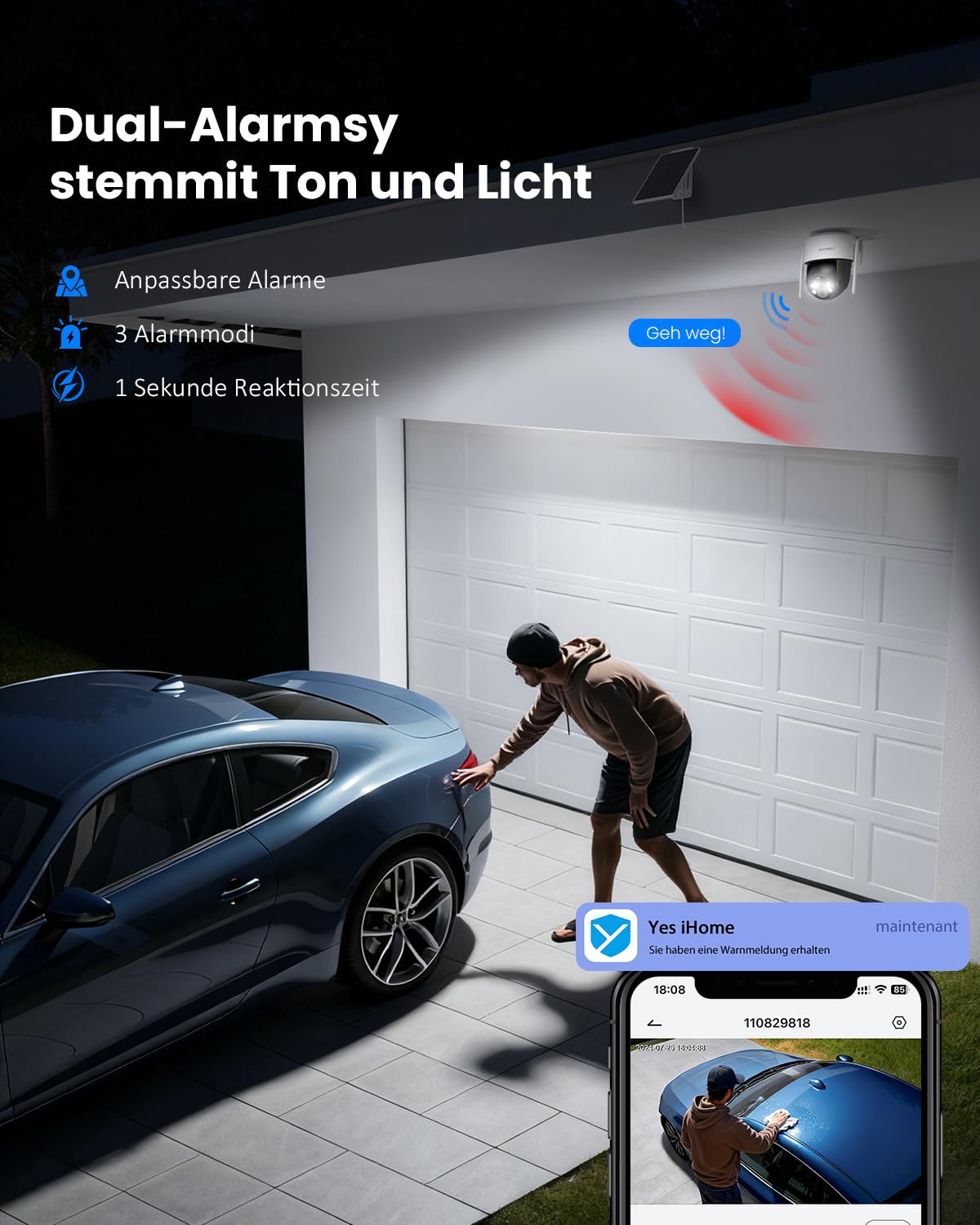 Mrowly 2K Überwachungskamera Aussen Solar, 360° PTZ Kamera Überwachung Aussen Akku, 2,4GHz WLAN Kamera mit PIR Bewegungsmelder, Farbnachtsicht, 2-Wege-Audio, IP66, Cloud/SD Speicher 7