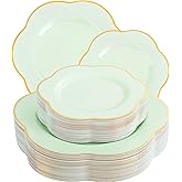 Liacere 50PCS Sage Green Plates - Heavy Duty Green Disposable Plates - Green and Gold Plastic Plates Include 25PCS Green Dinner Plates, 25PCS Green Dessert Plates for Easter&Baby Shower Gifts
