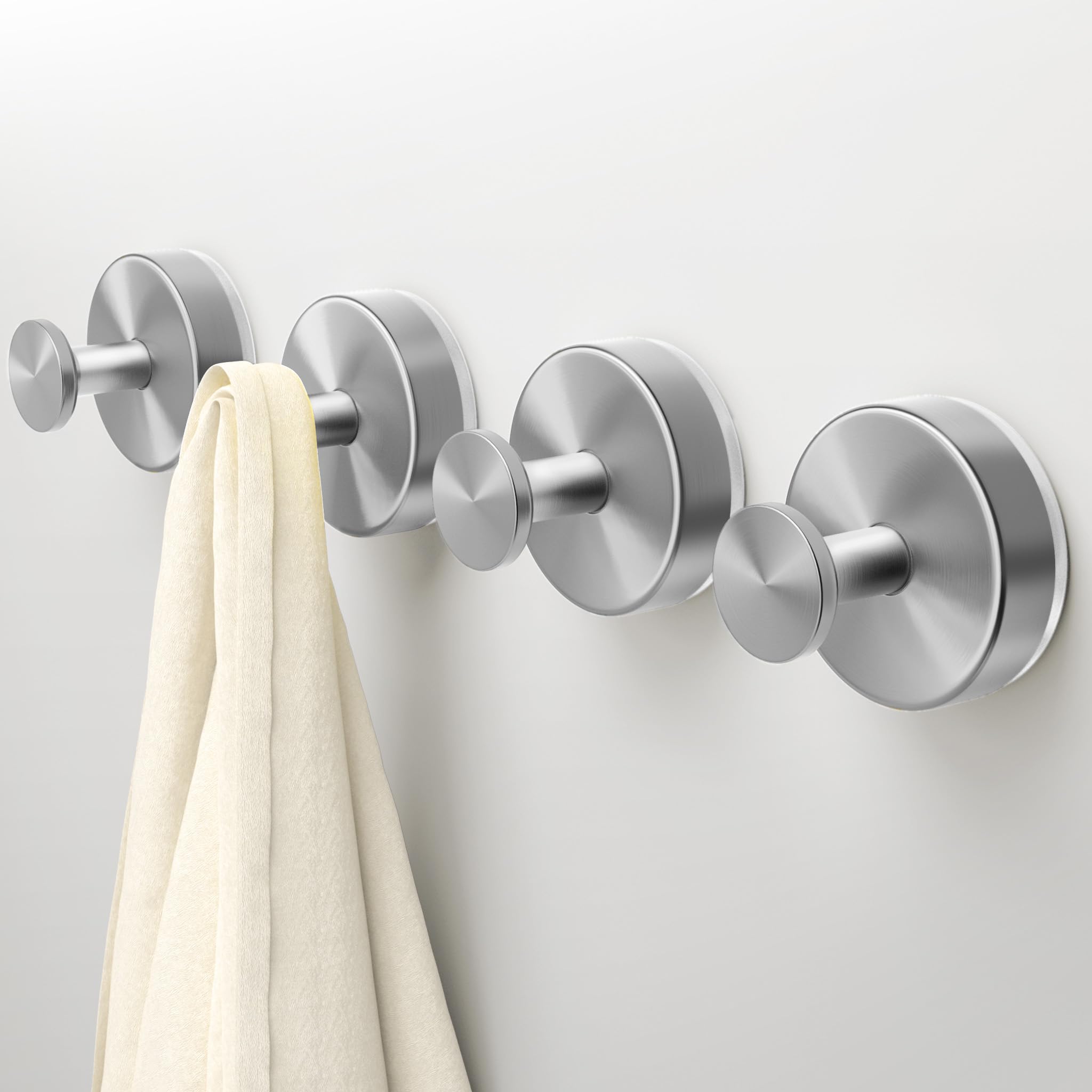 Photo 1 of Deluwire Suction Cup Hooks for Shower,4 Packs Wall Mount Towel Holder,Removable Shower Towel Suction Hooks for Bathroom Wall,Kitchen,Glass,Mirror,Tile to Hang Robes,Loofah-Silver