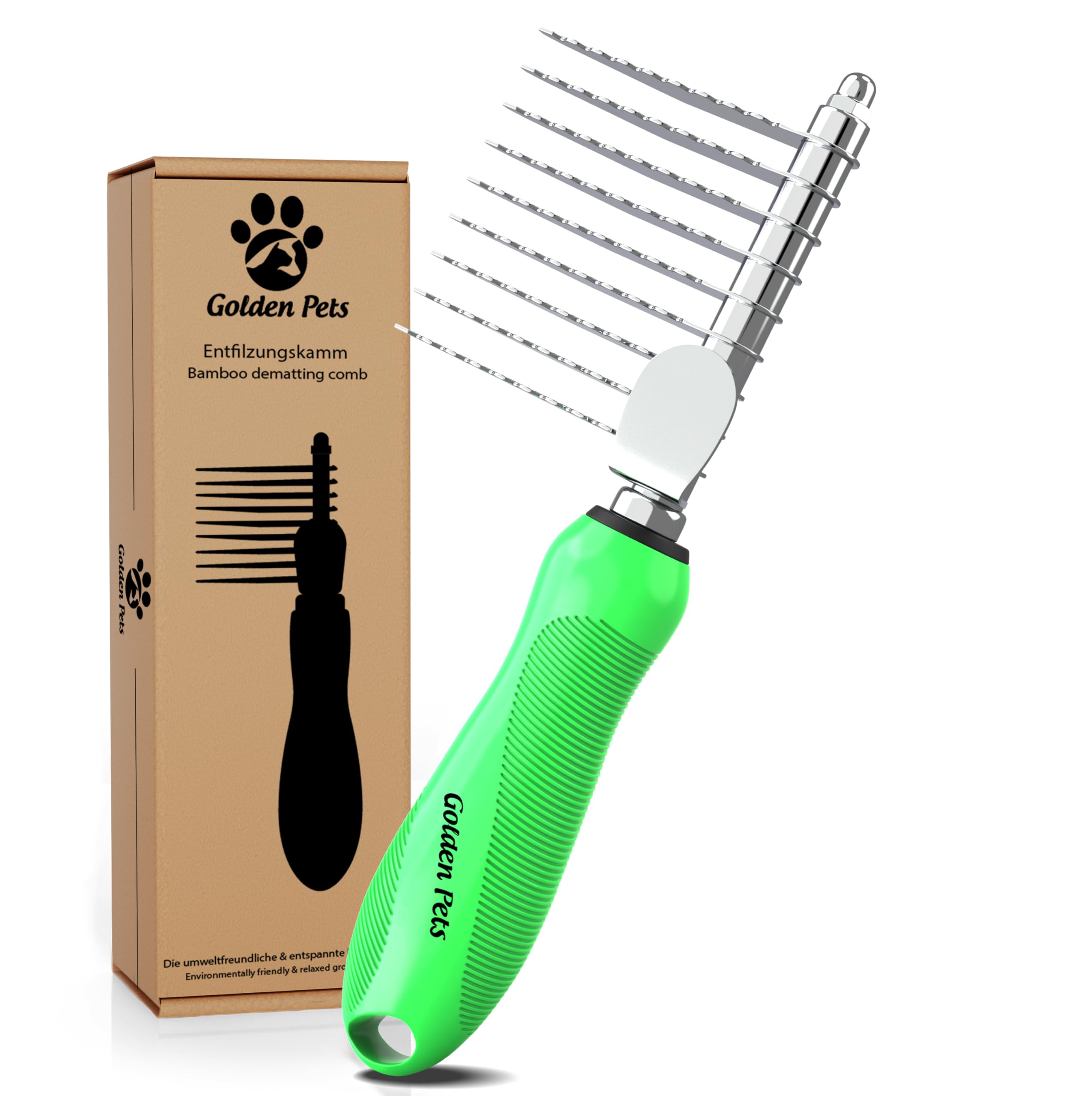 Golden Pets Detangler Comb I Dog and Cat Brush Medium to Long Hair I Small - Large Animals I Rounded Teeth I + Care Manual