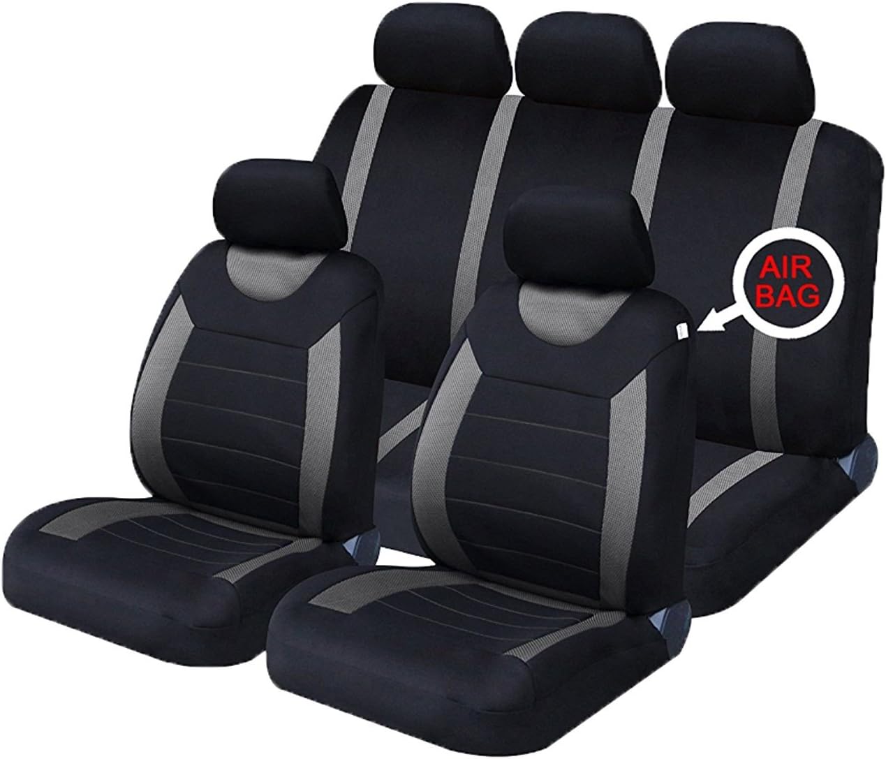 Xtremeauto® Classic Car Seat Covers Set Front & Rear complete with headrest Covers (Grey)