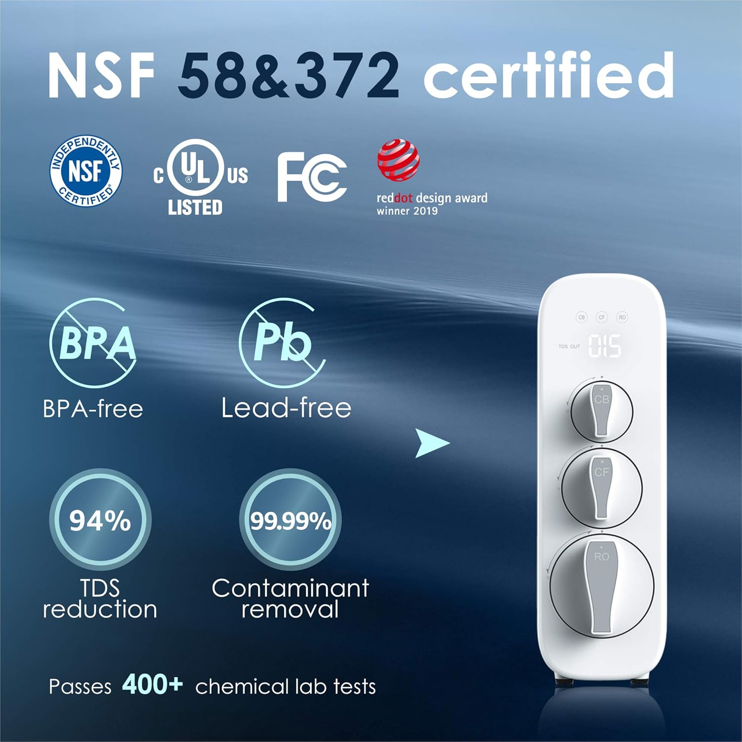 Waterdrop RO Reverse Osmosis Drinking Water Filtration System, NSF Certified, TDS Reduction, 400 GPD Fast Flow, Tankless, Compact, Smart Faucet, 1:1 Drain Ratio, UL Listed Power, USA Tech, WD-G3-W: Kitchen & Dining