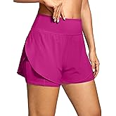 Women's 2 in 1 Running Shorts - High Waisted Lightweight Athletic Workout Gym Yoga Shorts Spandex Liner with Pockets