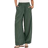 ANRABESS Women's Wide Leg Linen Pants Summer Boho Casual Elastic Waist Long Lounge Travel Pants Trousers with Pockets