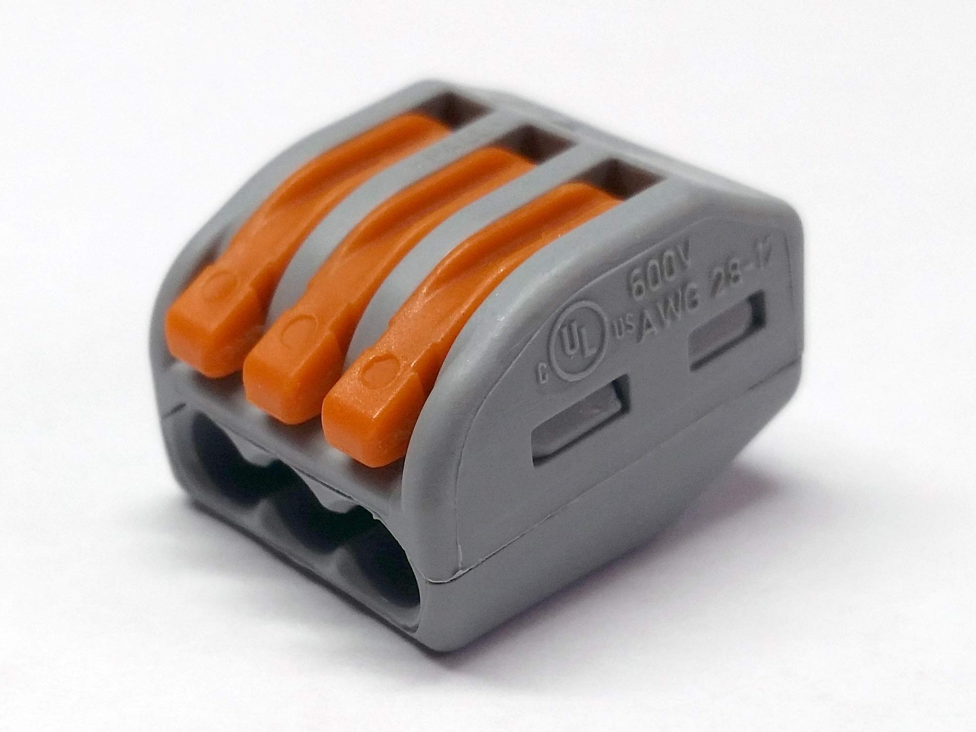 WAGO 222-413 3 Conductor Terminal Block with Levers, 4mm Maximum (100 pieces)