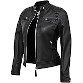 UrbanFocal Quilted Leather Jackets For Women - Real Lambskin Biker Style Womens Leather Jacket