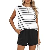 RUBZOOF 2 Piece Outfits for Women Lightweight Matching Lounge Sets Cap Sleeve Top and Elastic Waisted Shorts
