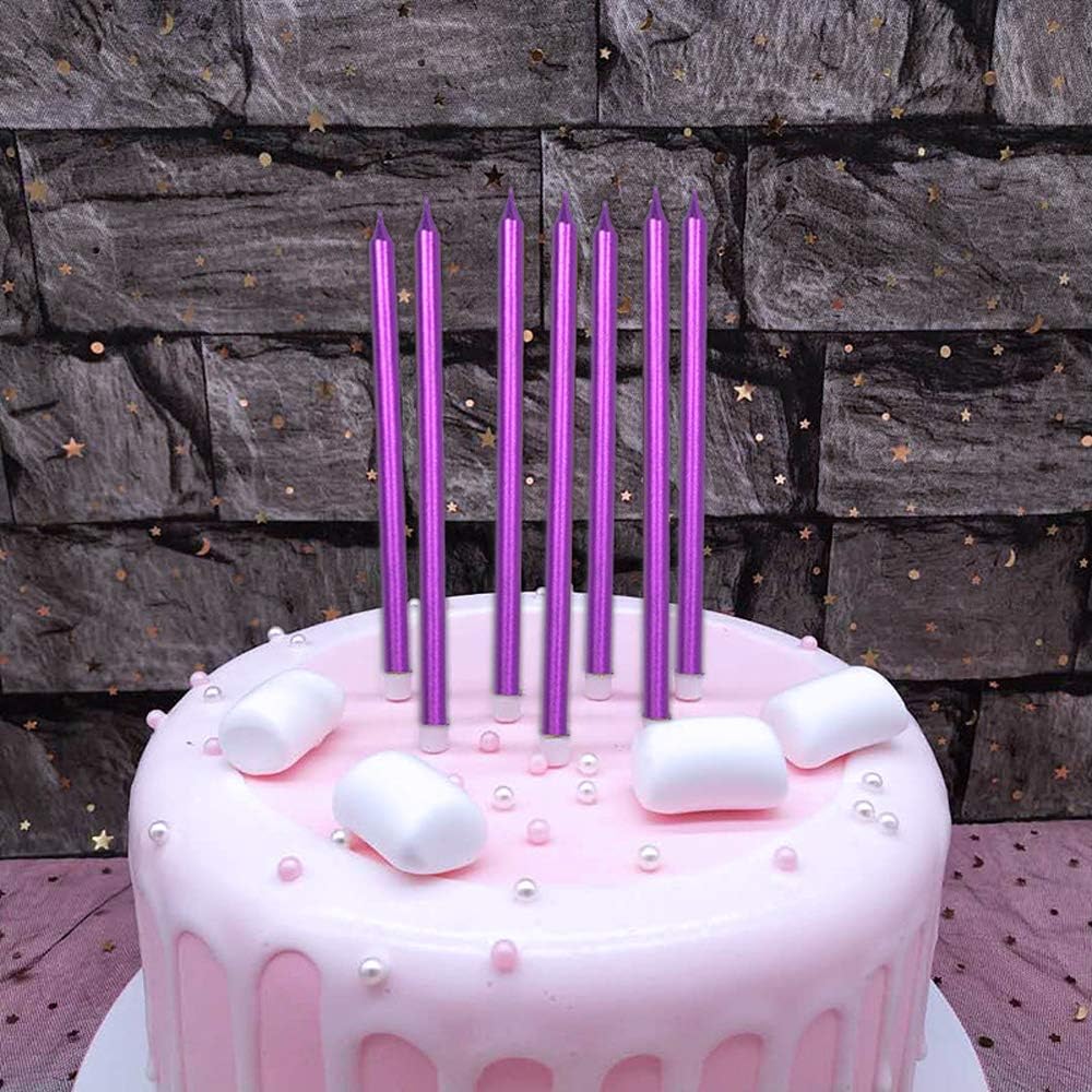 XNOVA 12 Count Long Thin Purple Birthday Cake Candles in