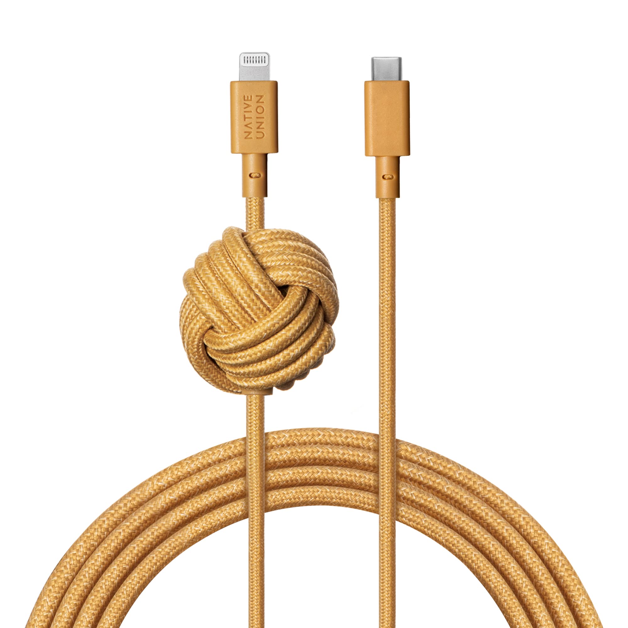 Native Union Night Cable - 10ft Ultra-Strong Reinforced Durable USB-C to Lightning [MFi Certified] Charging Cable with Weighted Knot Compatible with iPhone 14, iPhone 13 and Earlier (Kraft)