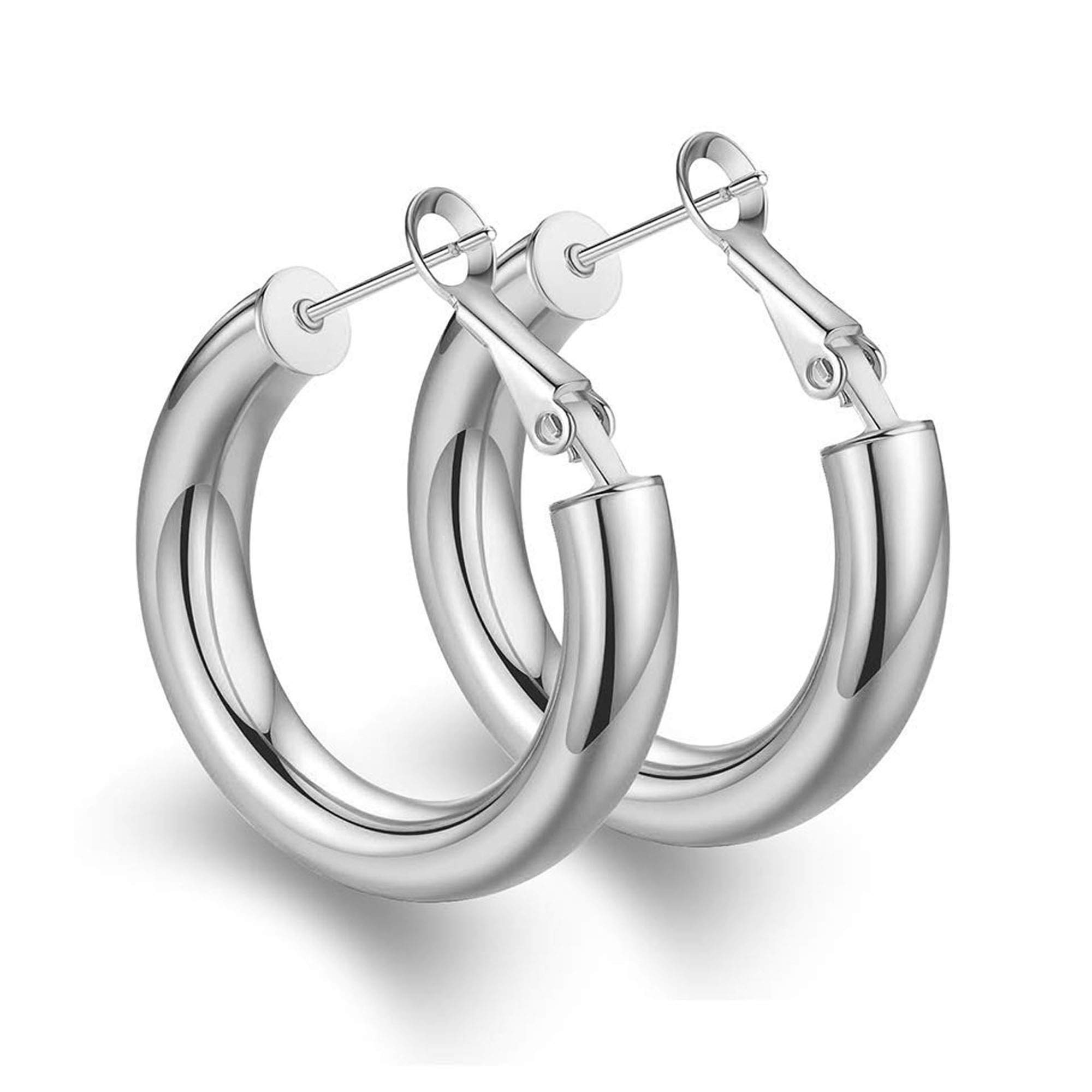 Senteria 14K Gold Plated Hoop Earrings for Women with 925 Sterling Silver Post Round Hoop Earrings Lightweight Tube Chunky Gold Hoop Earrings(25/30/40/50mm)