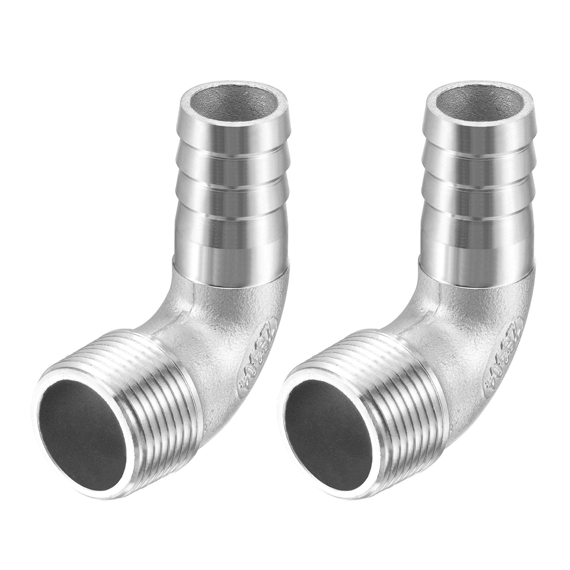 sourcing map 304 Stainless Steel Hose Barb Fitting Elbow, 20mm Barbed x G3/4 Male Pipe Connector Adapter for Water Fuel Air, Pack of 2