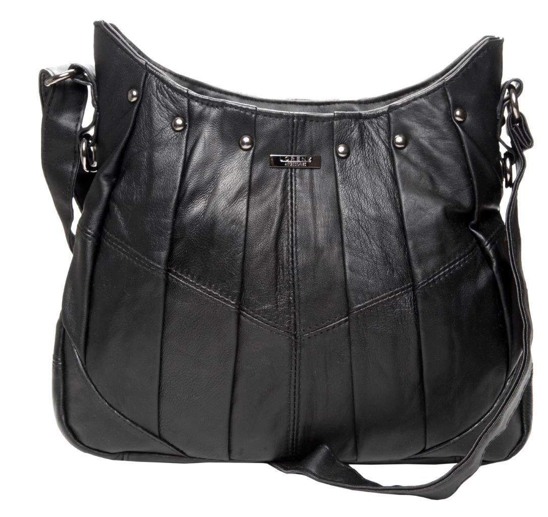 Lorenz Black Soft Nappa Leather Handbag with Pleat Effect