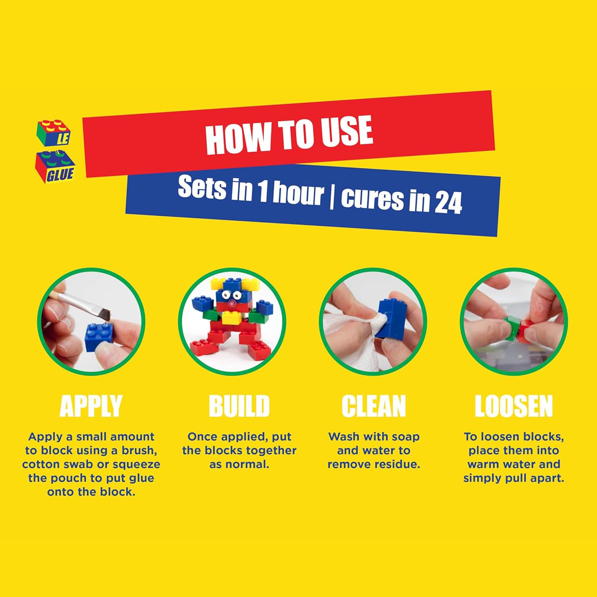 Le Glue Temporary Glue 2 Pack - Compatible with Legos - Non-Permanent Clear Adhesive for Plastic Building Blocks - No Messy Break-Ups - Non-Toxic Formula Created for Kids, by a Kid