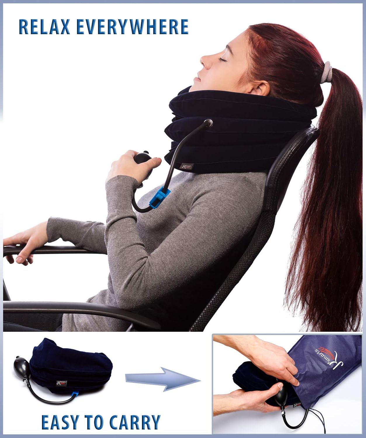 Pinched Nerve Neck Stretcher Cervical Traction Device for Home Pain Treatment | Inflatable Spinal Decompression Collar Unit Muscle Strain Injury Relief | Herniated Disc Problems Remedy Kit (Blue): Home & Kitchen