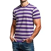 RGJU Mens Striped T Shirt Textured Pique Crewneck Fitted Casual Tee, Breathable Moisture Wicking Knit Summer Top, Regular Fit