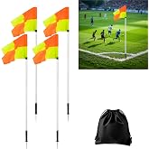 4 Set Soccer Corner Flags for Soccer Field, 5 FT Training Poles, White | Adjustable Poles With Spring Ground Nails and Storage Bags for Field Marking, Speed Drills, Dog and Horse Agility