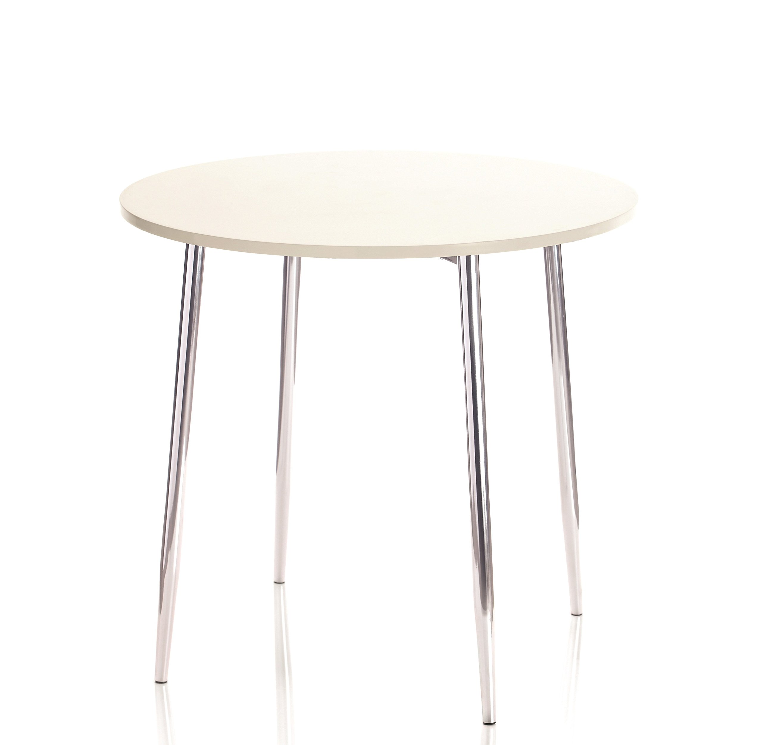 Office Hippo - 80cm Indoor Café Bistro Table. Round Dining Table For Kitchen, Dining Room, Home Or Office Space. Pedestal Table Home Furniture With Aesthetic MDF White Gloss Veneer Top & Chrome Legs