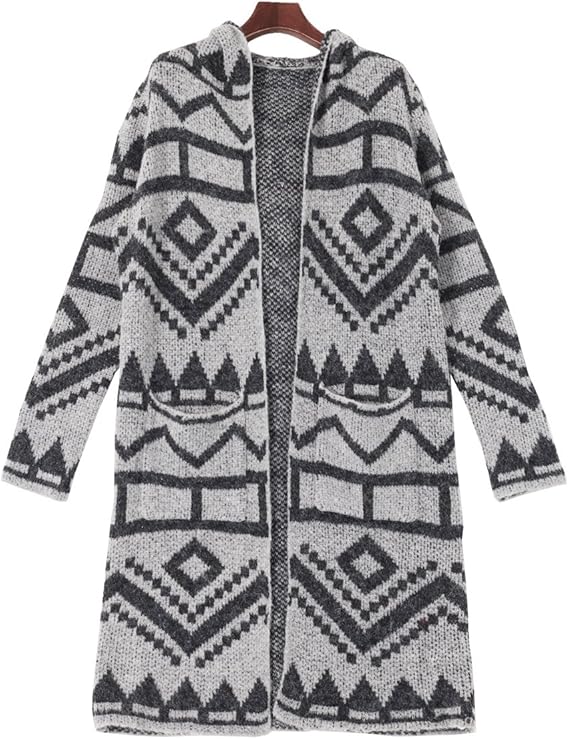 Amazon Co Jp Joknet オルテガ柄ロングニットコート ロングニット カーディガン ガウン レディース ロングカーディガン コーディガン ゆったり 大きめ M グレー 服 ファッション小物