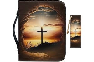 Bengbobar Faith Cross Bible Cover for Men Women Large Size Bible Carrying Case Faux Leather Waterproof Bible Protective with Handle and Pencil Holder Book Carrying Case Bookmark 2 Pcs Set XL