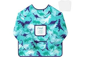 WERNNSAI Kids Art Smock, Dinosaur Toddler Art Smock for Boy, Art Essentials Kids Painting Apron, Personalize Toddler Painting