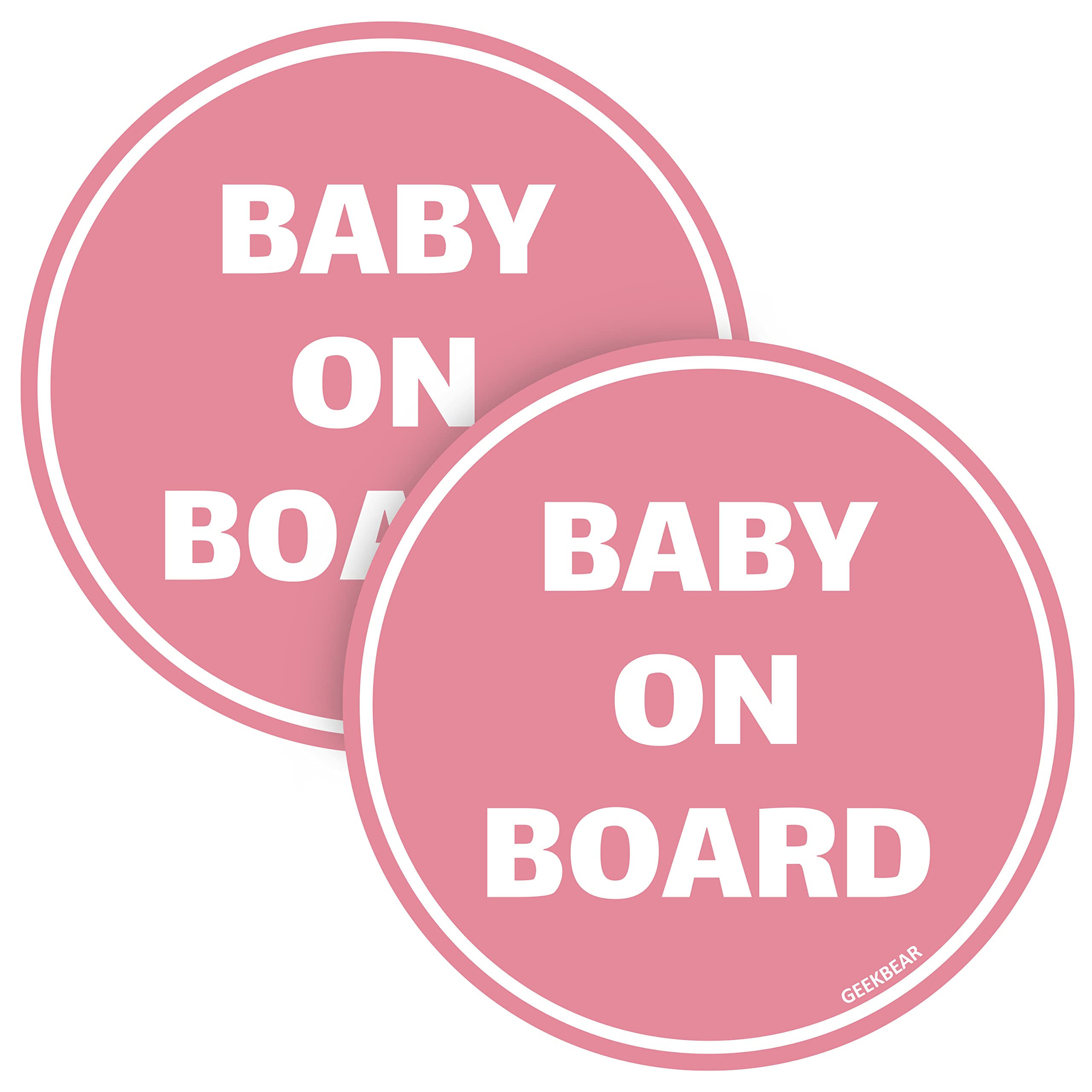 GEEKBEAR Baby On Board Sticker for Cars - Light Pink, 2 Pack - No Magnet or Suction Cup - Cute & Funny Baby in Car Sticker Decal