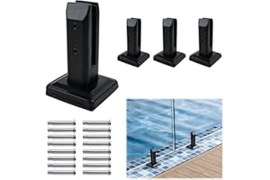 4 PCS Black Glass Railing Spigot Clamp Rectangle, 304 Stainless Steel Polish Bracket for Glass Thickness 5/16''-7/16''(8mm-12