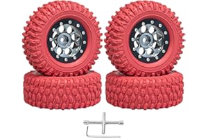XSYGO 4PCS 1.3" Beadlock Wheel Tires Set 1.3inch Aluminum Beadlock Wheel Hub ＆ 65mm/2.56inch Colored Rubber Crawler Tires for 1/18 TRX4M 1/24 SCX24 FCX24 RC Crawler Car (red tires + black wheel hub)