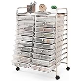 RELAX4LIFE 20 Drawer Rolling Storage Cart, Mobile Rolling Cart w/Drawers for School Classroom Teacher Office Home Salon, Paper File Art Supply Craft Organizer, Utility Cart on Wheels (Clear)