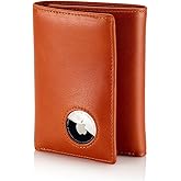 Stealth Mode RFID Blocking Mens Wallet With Airtag Holder - Trifold with 9 Credit Card Slots, ID Window, Compatible with Apple Air Tag, Napa Leather, Large Capacity (Light Brown)