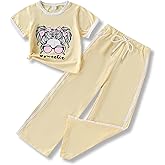 Klyatpxoen Size 6-12 Years Girls Clothing Sets Short Sleeve Tops & Sweatpants Lounge Set Sweatsuits With Pocket